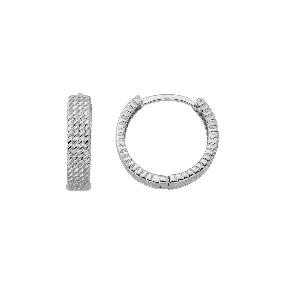 Handcrafted 14K Gold Textured Mesh Hoops Geometric Woven Design Dainty Jewelry - Single Earring / 14K White Gold - Hoop