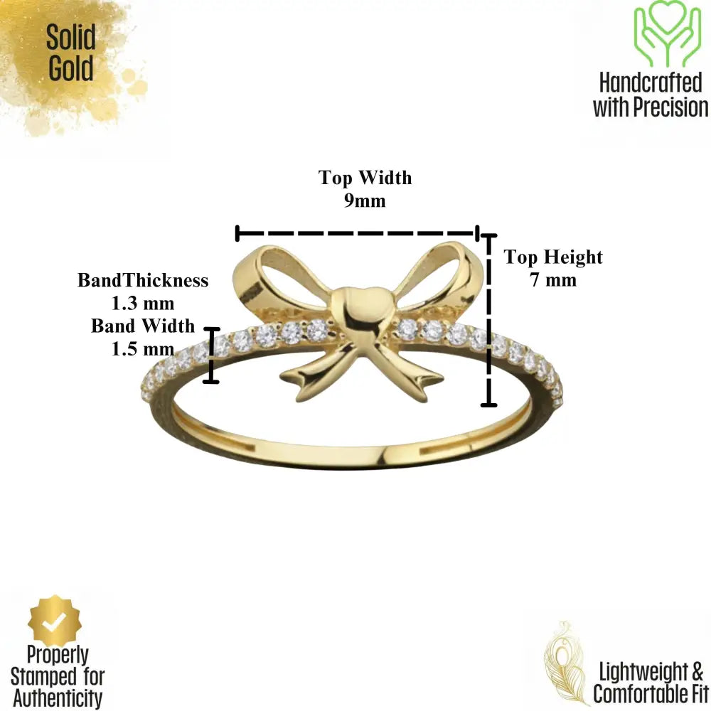 Handcrafted 14K Solid Gold Ribbon Coquette Ring Real Gold Bow Design Delicate Minimalist