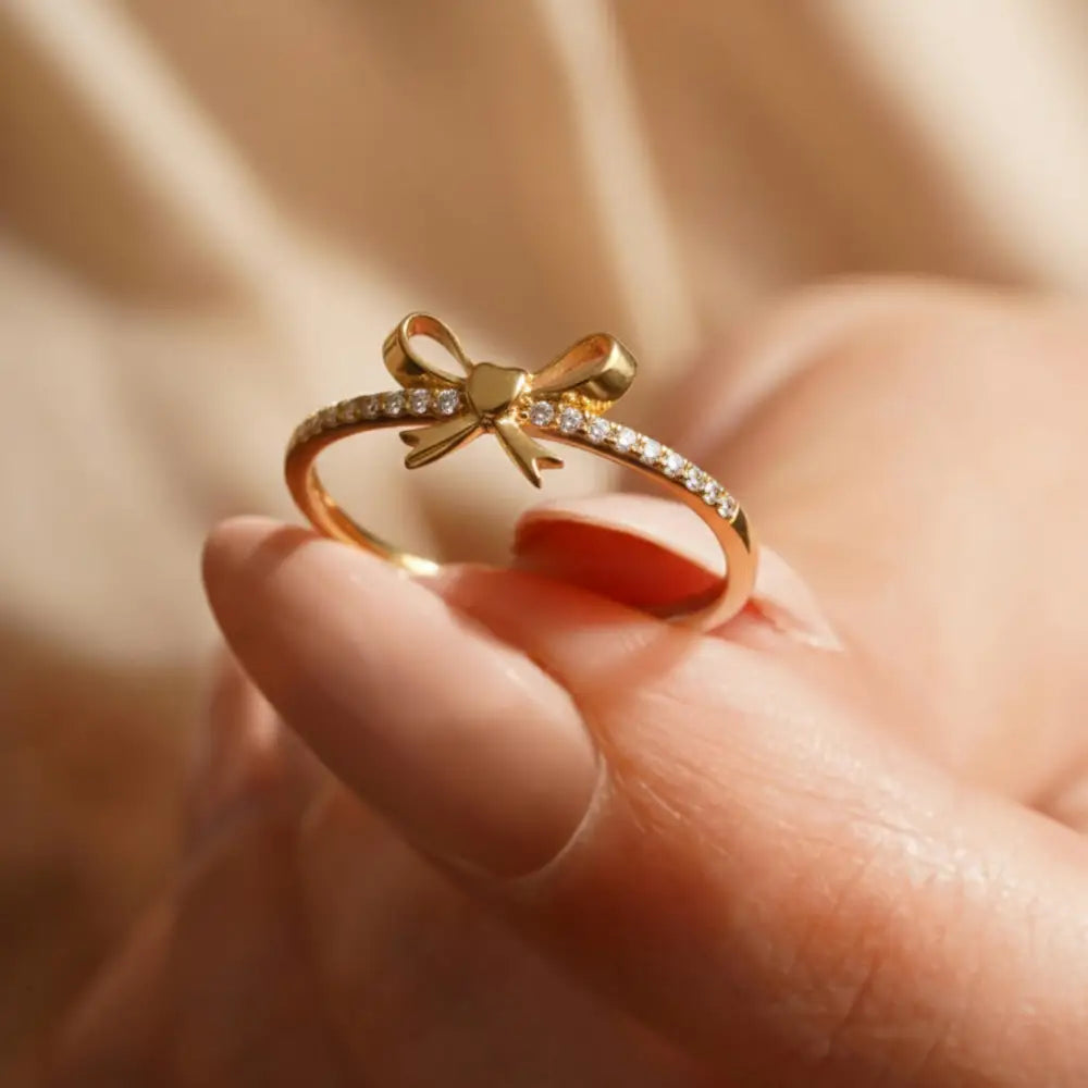 Handcrafted 14K Solid Gold Ribbon Coquette Ring Real Gold Bow Design Delicate Minimalist