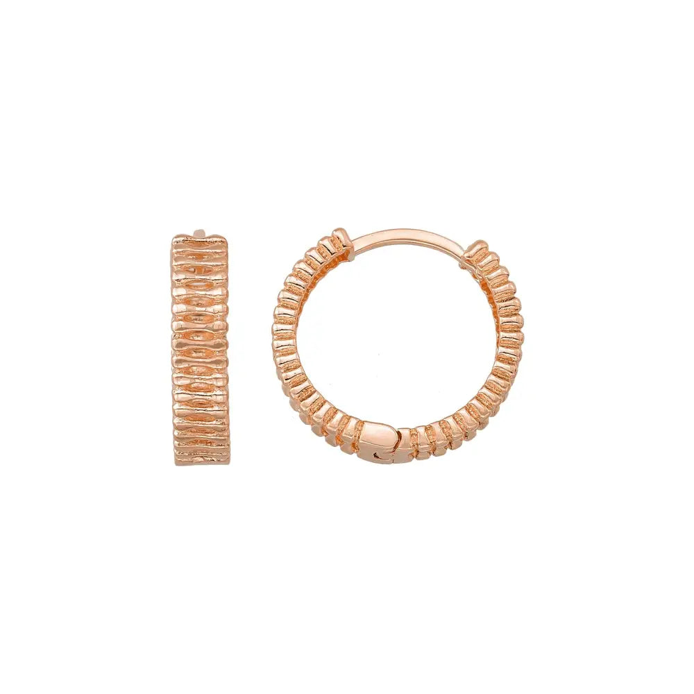 Handcrafted 14K Solid Gold Textured Hoops Unique Gold Jewelry for Women - Single Earring / 14K Rose Gold - Hoop Earrings
