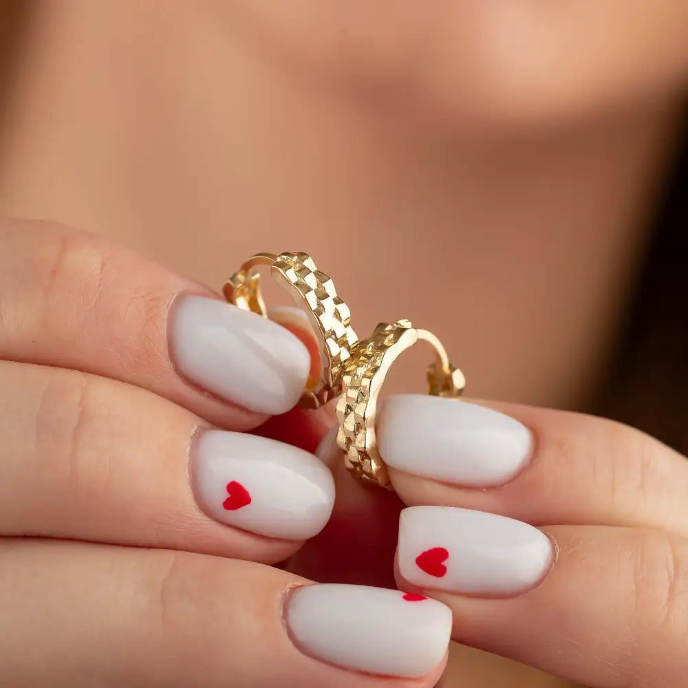 Handmade 14K Gold Geometric Faceted Hoop Earrings Checkerboard Textured Design Jewelry for Her - Hoop Earrings