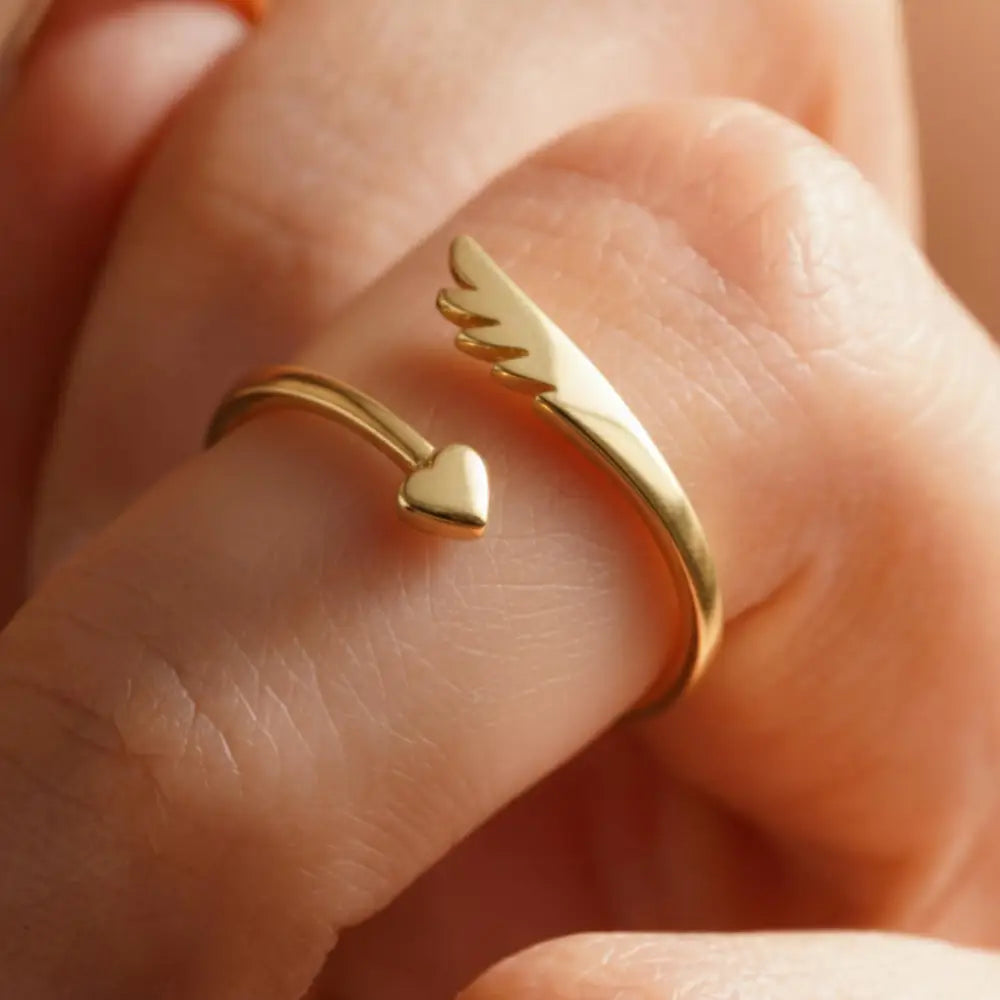 Handmade 14K Gold Wing Heart Ring Dainty Custom Jewelry for Her