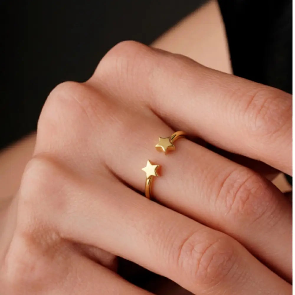 Handmade 14K Solid Gold Star Ring Elegant Band Jewelry for Women