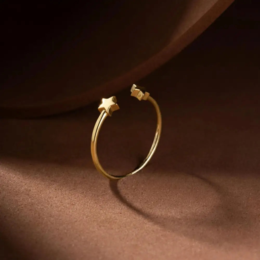 Handmade 14K Solid Gold Star Ring Elegant Band Jewelry for Women