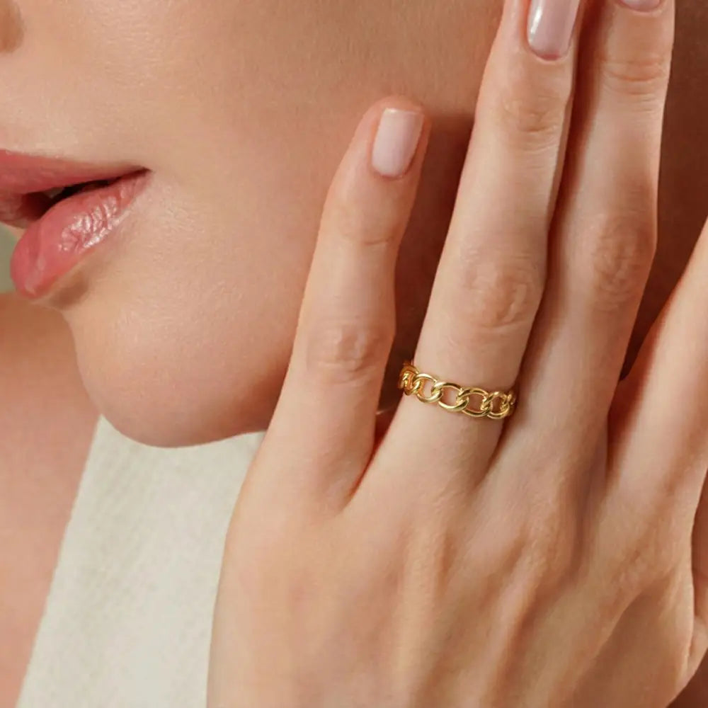 Handmade Gold Chain Link Band Open Linking Design Chic Minimalist Ring for Woman
