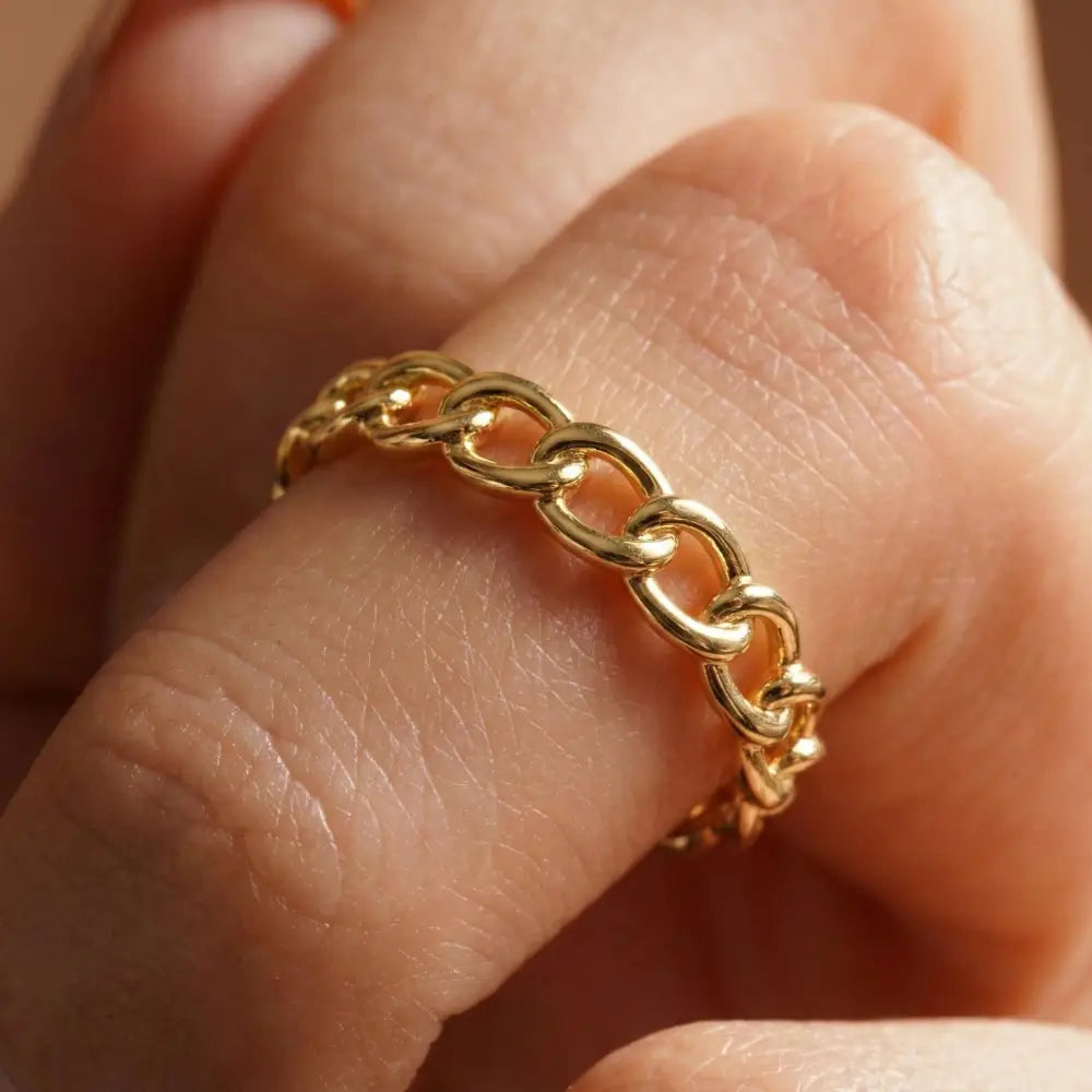 Handmade Gold Chain Link Band Open Linking Design Chic Minimalist Ring for Woman
