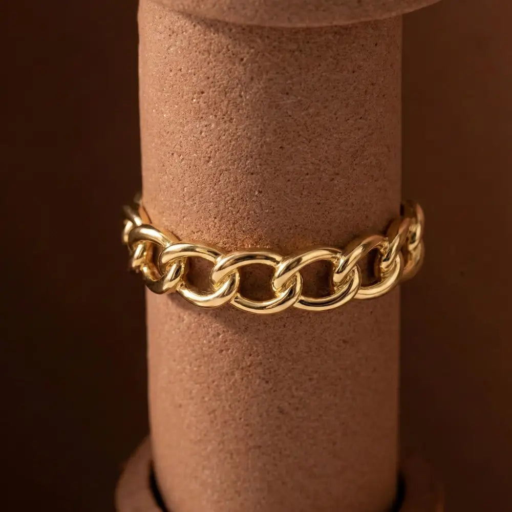 Handmade Gold Chain Link Band Open Linking Design Chic Minimalist Ring for Woman