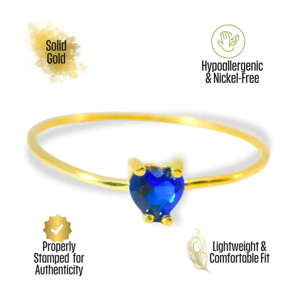 Heart Cut Blue Sapphire Ring – 14K Solid Gold September Birthstone Gift