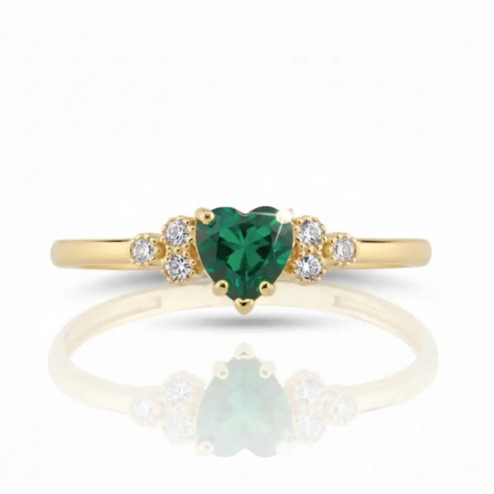 Heart Emerald Ring 14K Gold Simulant Diamond Wedding Band