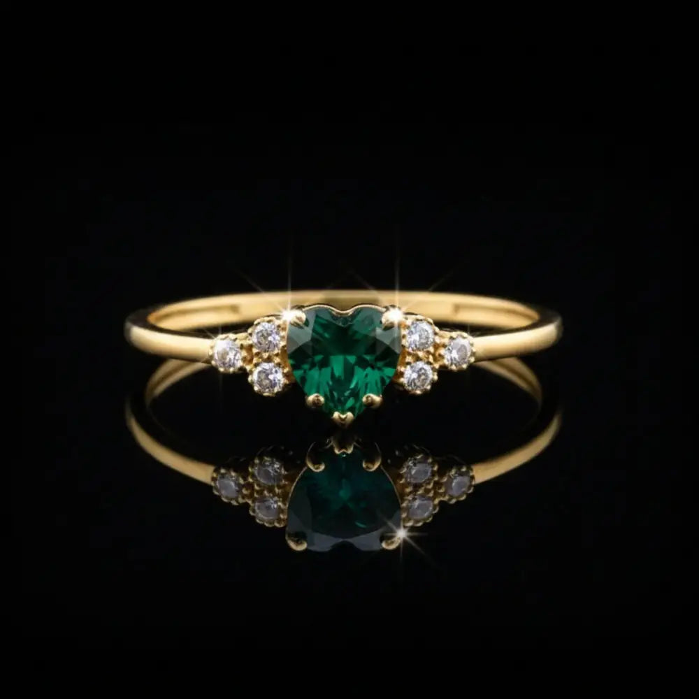 Heart Emerald Ring 14K Gold Simulant Diamond Wedding Band
