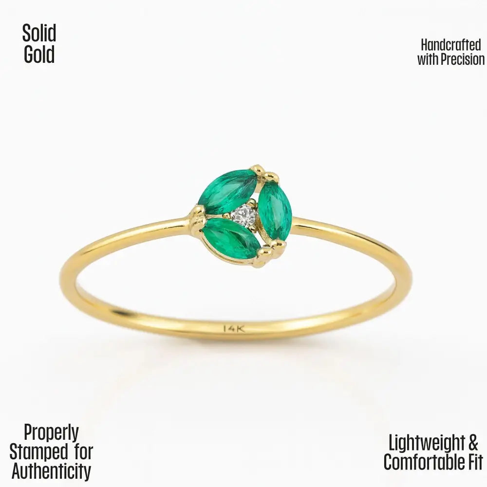 Marquise Emerald Wedding Ring 14K Solid Gold Simulated Diamond