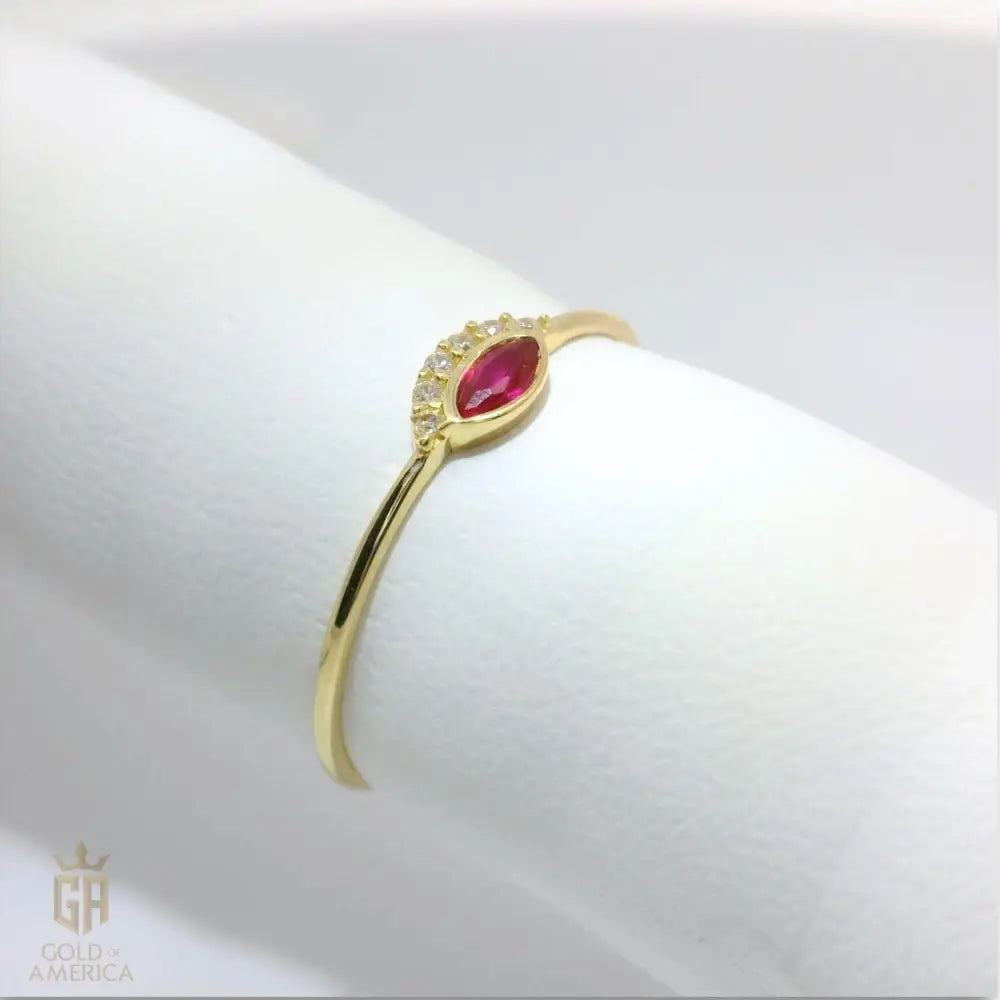 Marquise Ruby Evil Eye Ring – 14K Solid Gold with Simulated Diamond Dainty Birthstone