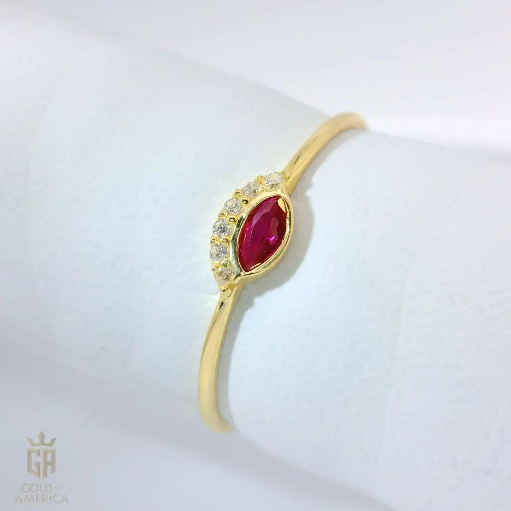 Marquise Ruby Evil Eye Ring – 14K Solid Gold with Simulated Diamond Dainty Birthstone