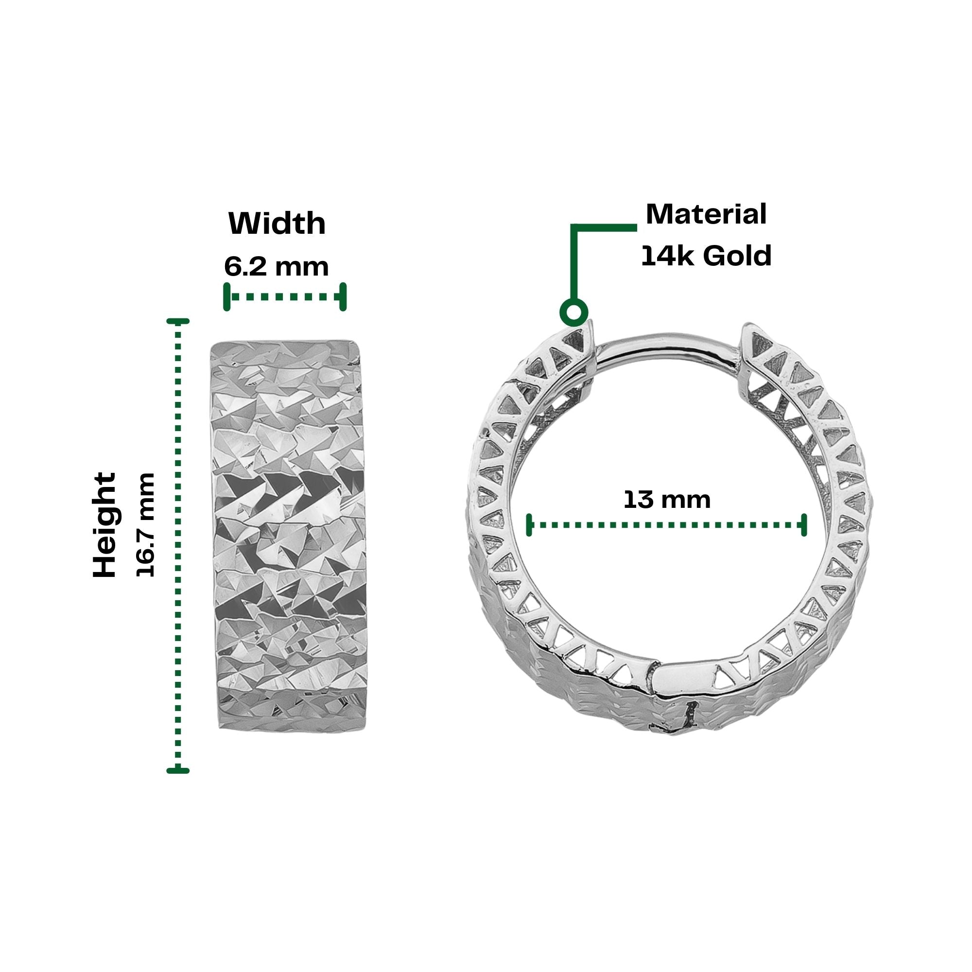 Medium Diamond Cut Hoops 14K Solid Gold | Chunky Hoop Earrings for Women Shiny Textured Gold Hoops - Hoop Earrings