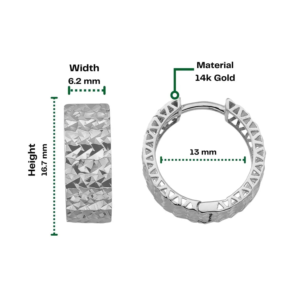 Medium Diamond Cut Hoops 14K Solid Gold | Chunky Hoop Earrings for Women Shiny Textured Gold Hoops - Hoop Earrings