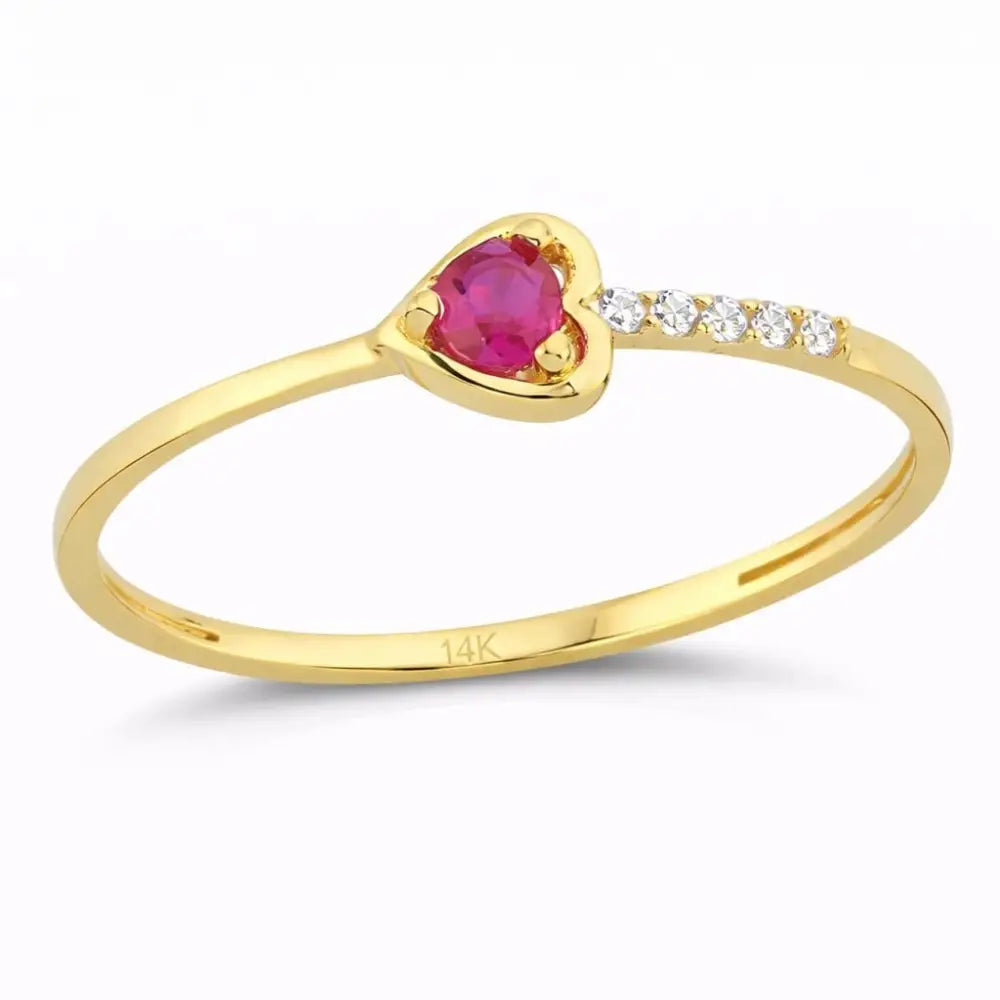 Personalized 14K Ruby Heart Ring with CZ for Valentine’s Day Delicate Jewelry Thin Stackable Ring