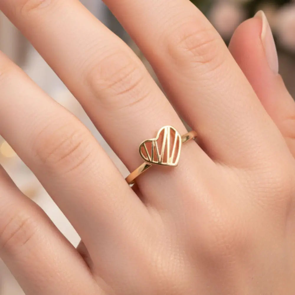 Personalized 14k Solid Gold Heart Ring Minimalist Band Custom Jewelry Gift