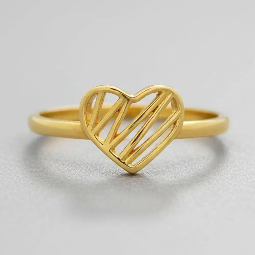 Personalized 14k Solid Gold Heart Ring Minimalist Band Custom Jewelry Gift