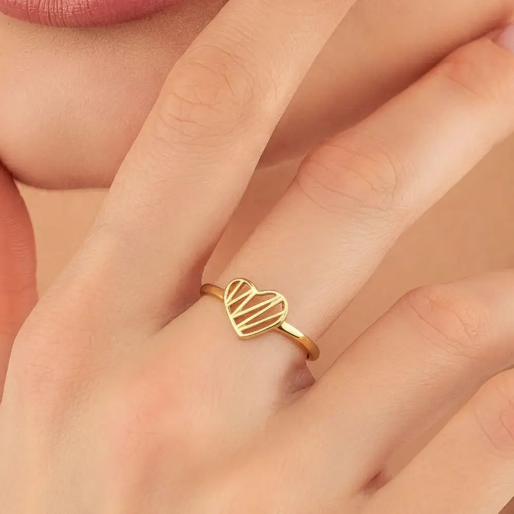 Personalized 14k Solid Gold Heart Ring Minimalist Band Custom Jewelry Gift