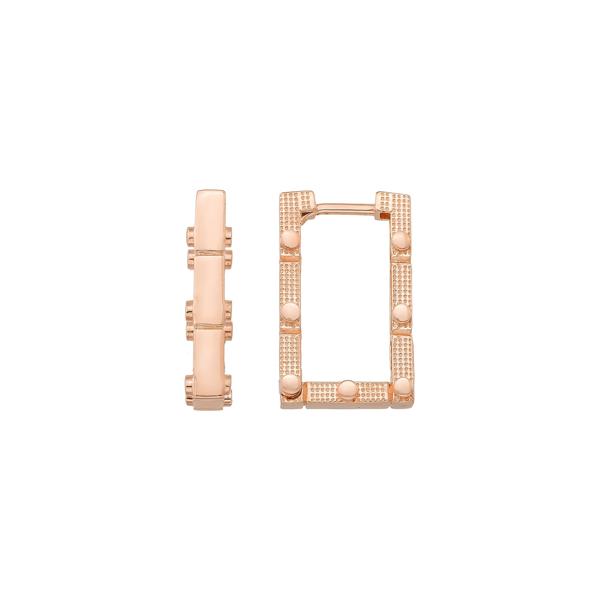 Rectangle Hoops 14K Solid Rose Gold | 21 mm Rectangular Diamond-Cut Huggie Earrings for Women - Single (1Earring) / 14K