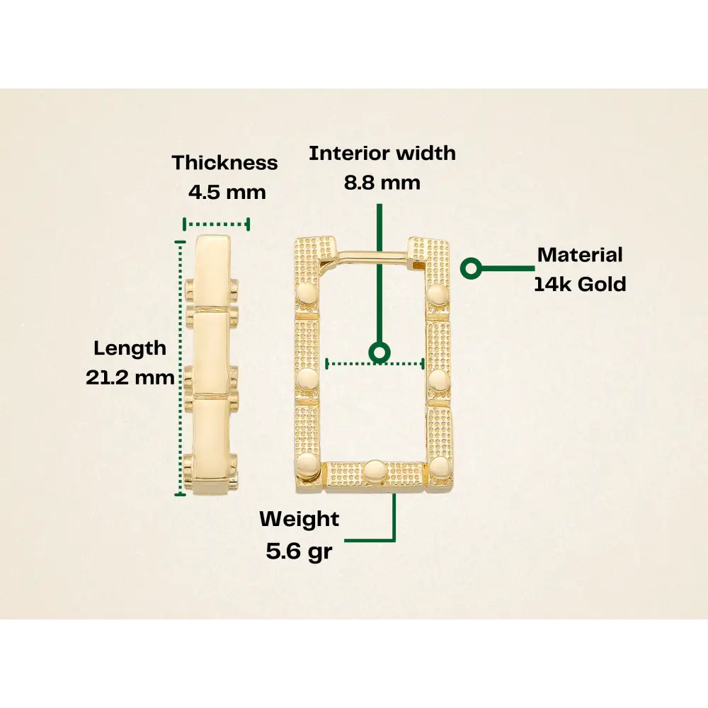 Rectangle Hoops 14K Solid Rose Gold | 21 mm Rectangular Diamond-Cut Huggie Earrings for Women - Earrings