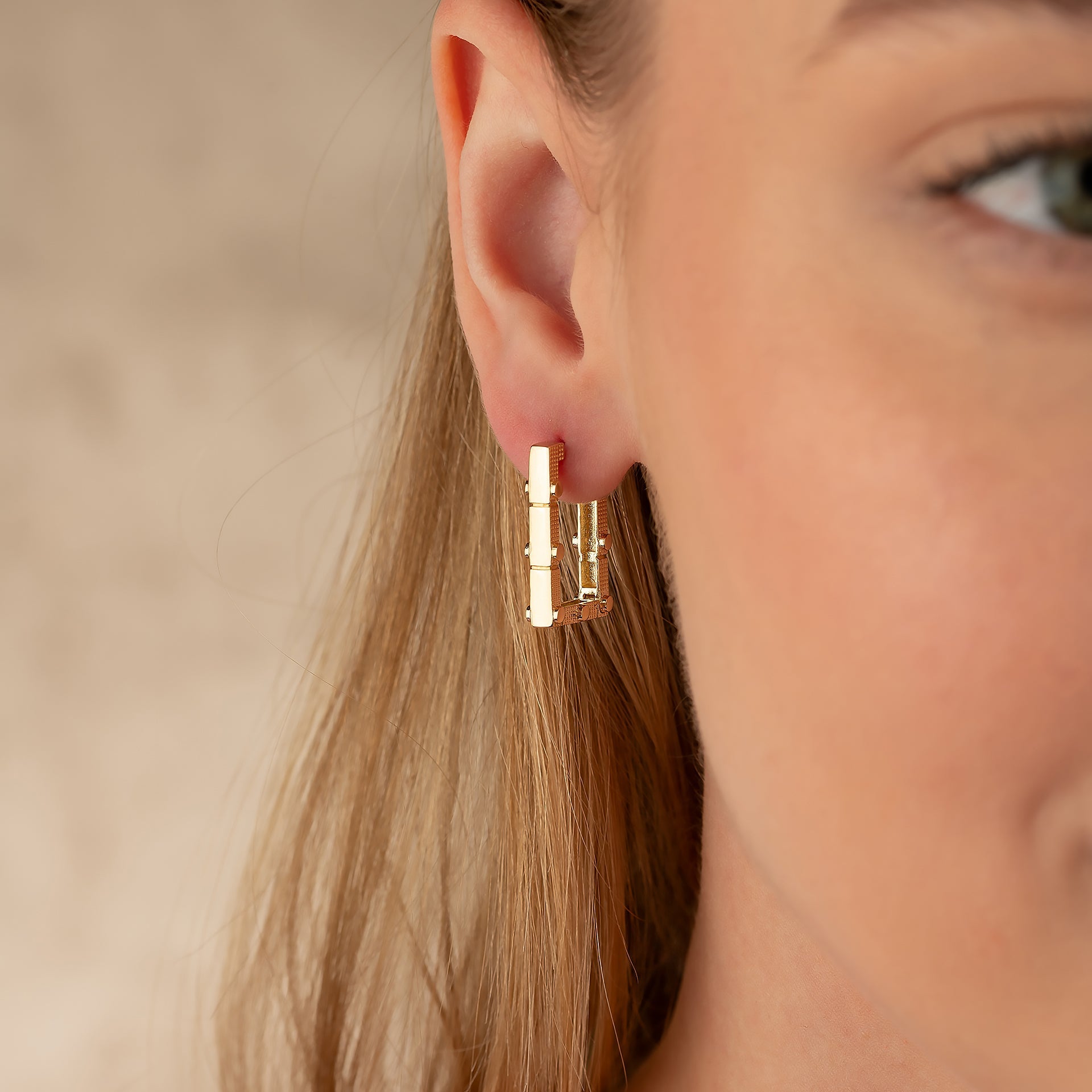 Rectangle Hoops 14K Solid Rose Gold | 21 mm Rectangular Diamond-Cut Huggie Earrings for Women - Earrings