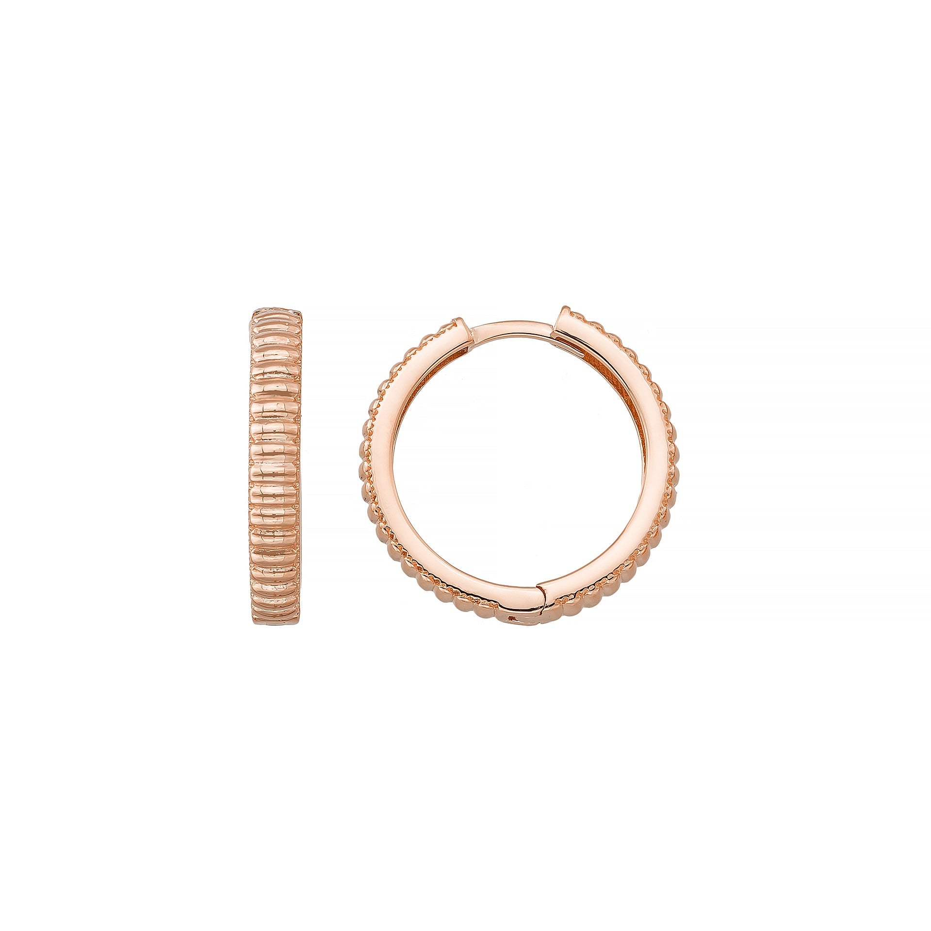 Ribbed Earrings 14K Solid Gold | Stripe Hoop Huggies Striped Stackable Hoops for Everyday Wear - Single Small / 14K