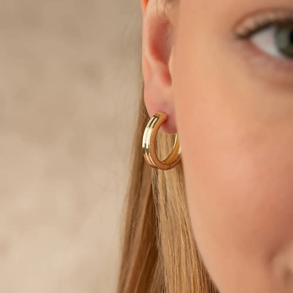 Ribbed Hoop Huggies Earrings 14K Solid Rose Gold | Stripe Huggy Hoops for Women - Hoop Earrings