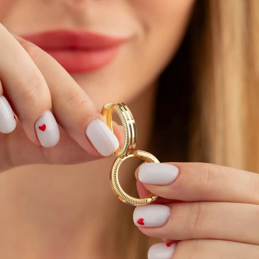 Ribbed Hoop Huggies Earrings 14K Solid Rose Gold | Stripe Huggy Hoops for Women - Hoop Earrings