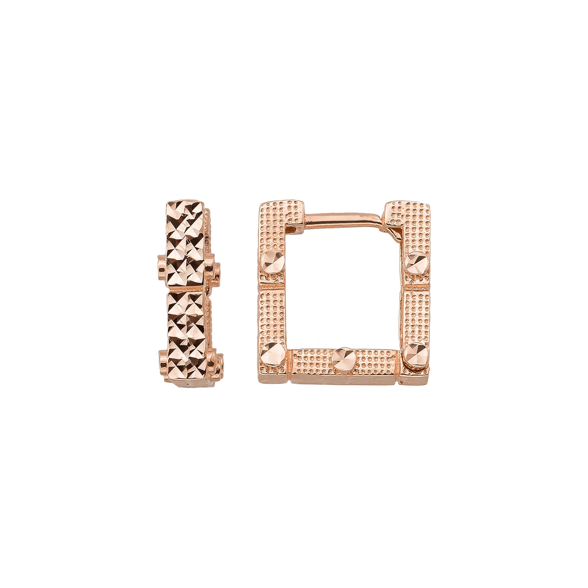 Square Earring Hoops 14K Solid Gold | 14 mm Geometric Square Huggies 4.5 mm Thick Ribbed Gold Earrings - Single