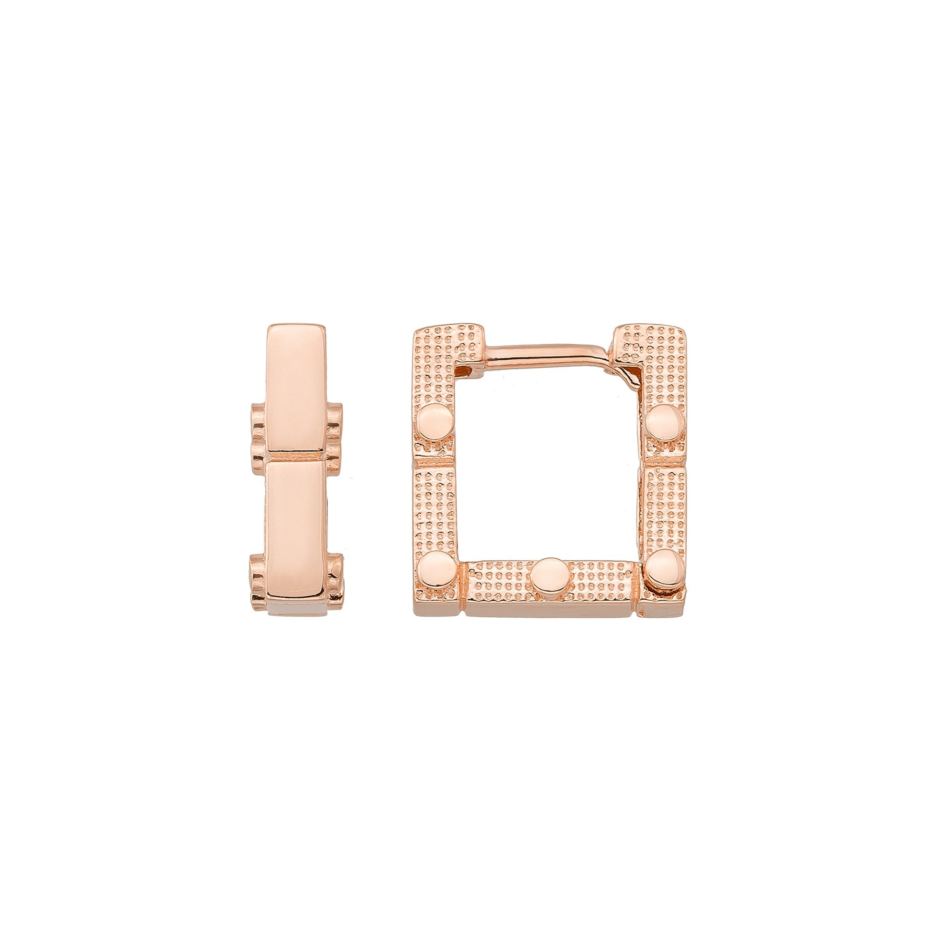 Square Hoop Earrings 14K Solid Gold | Geometric Ribbed Huggies 4.5 mm Thick 14 mm Square Gold Earrings for Women