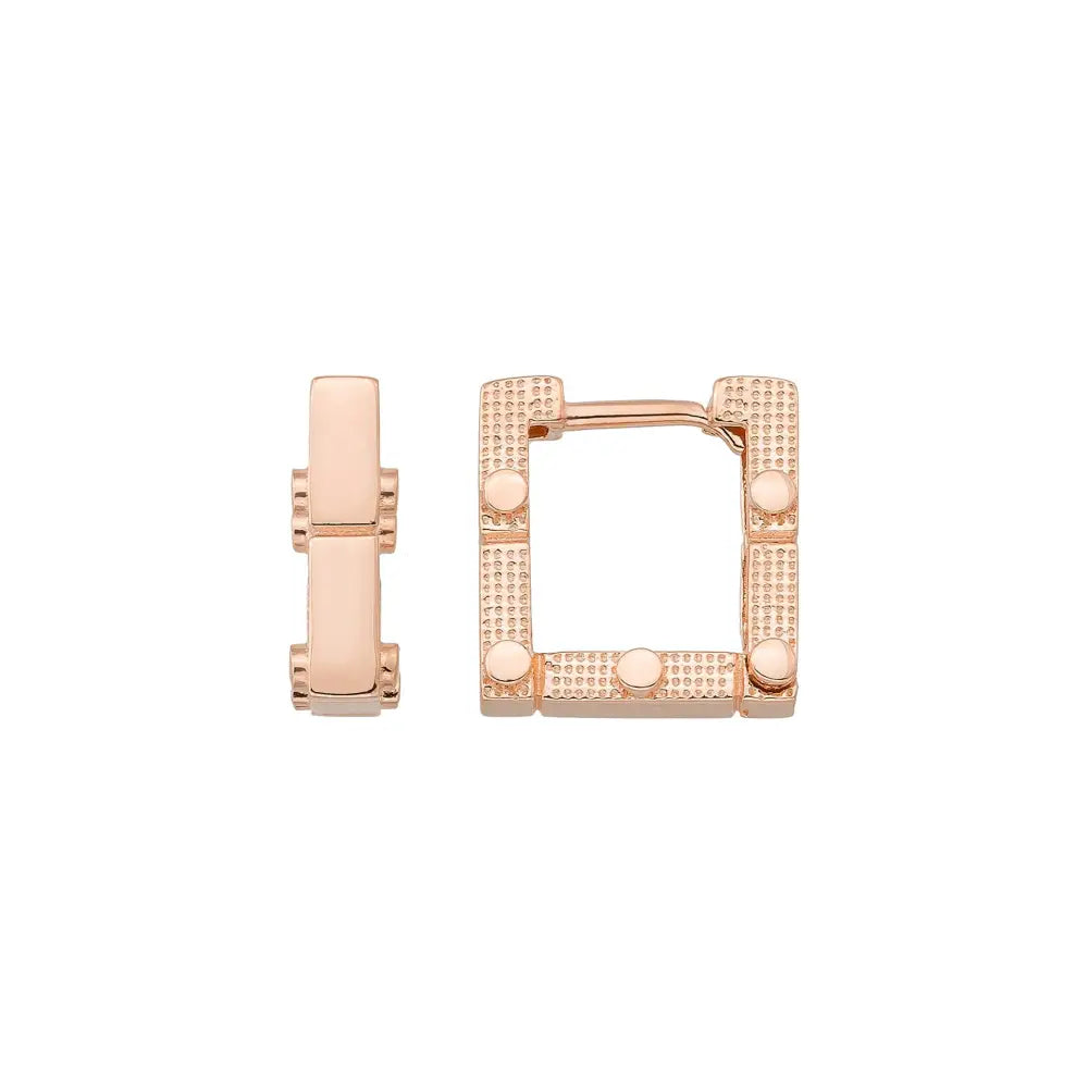Square Hoop Earrings 14K Solid Gold | Geometric Ribbed Huggies 4.5 mm Thick 14 mm Square Gold Earrings for Women