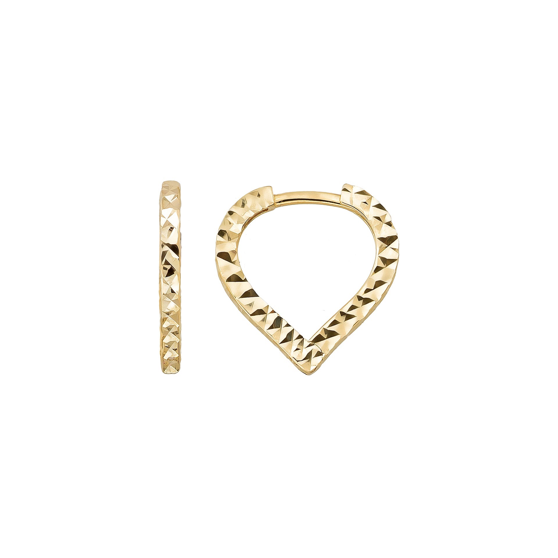 Triangle Diamond Cut Huggie Hoop Earrings 14K Solid Gold | Pear Shape Geometric Diamond-Cut Huggies for Women - Single