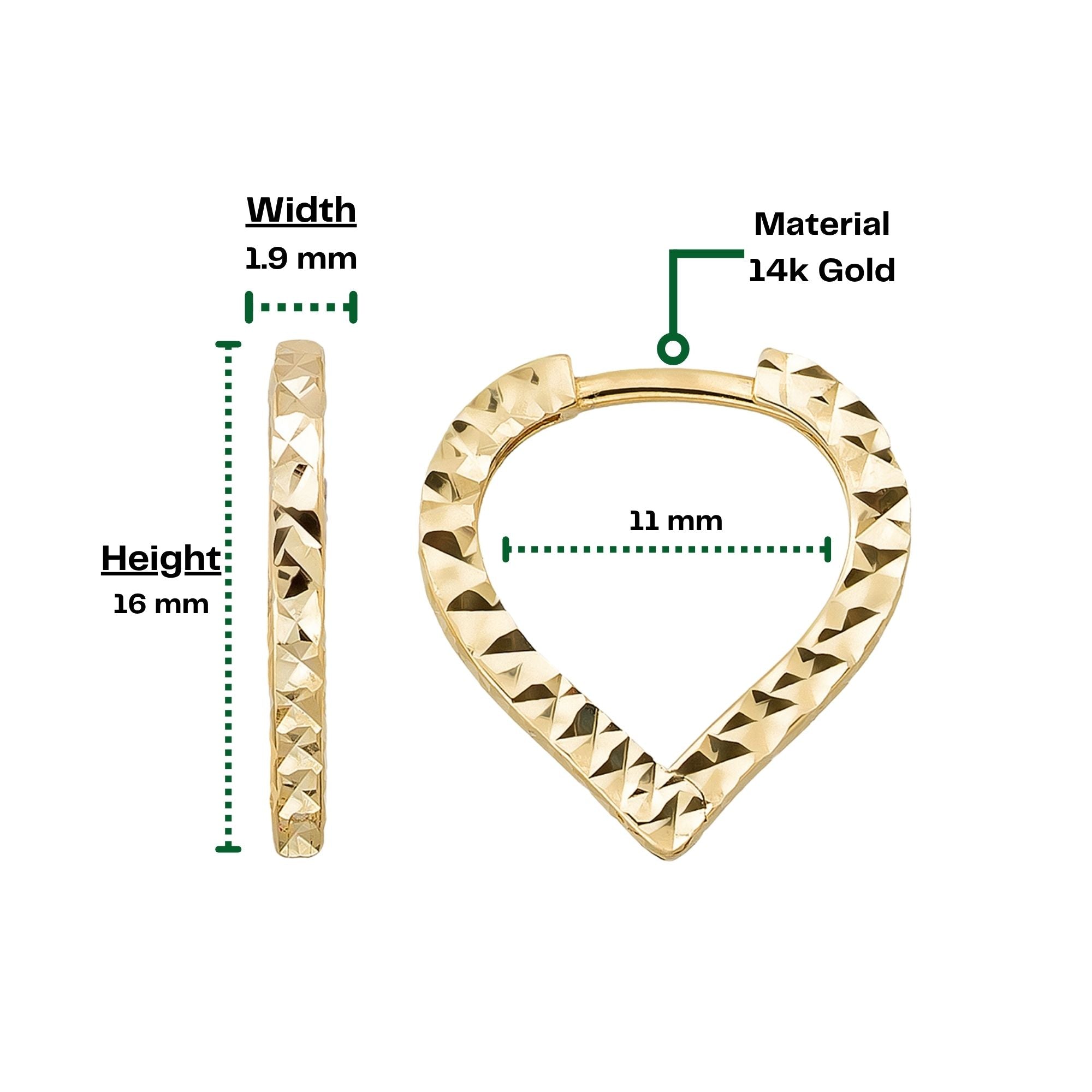 Triangle Diamond Cut Huggie Hoop Earrings 14K Solid Gold | Pear Shape Geometric Diamond-Cut Huggies for Women - Earrings