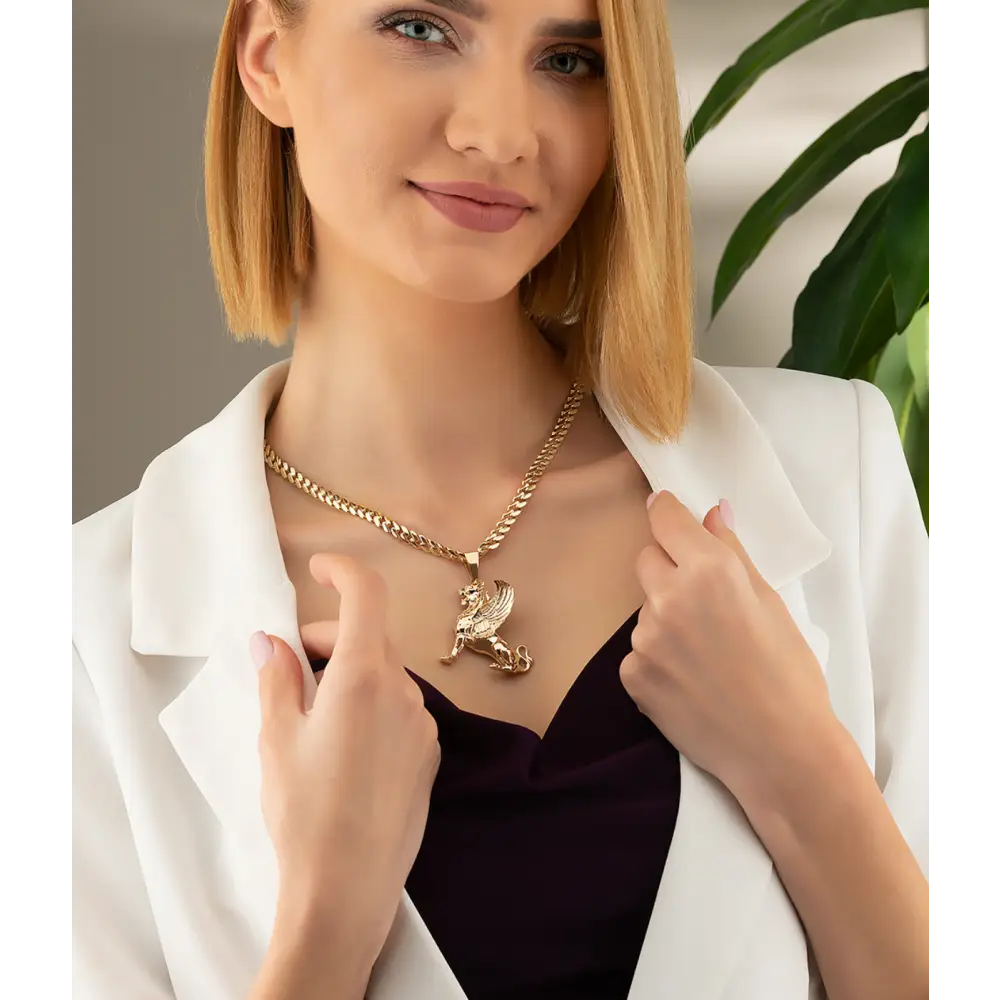 Winged Lion Pendant Necklace 14K Gold - Pendants