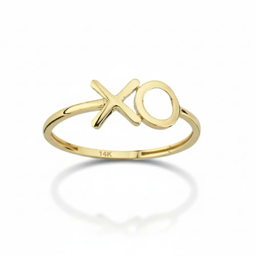 XO Ring 14K Solid Gold Band Xoxo Hugs Kisses Minimalist Stackable Rings
