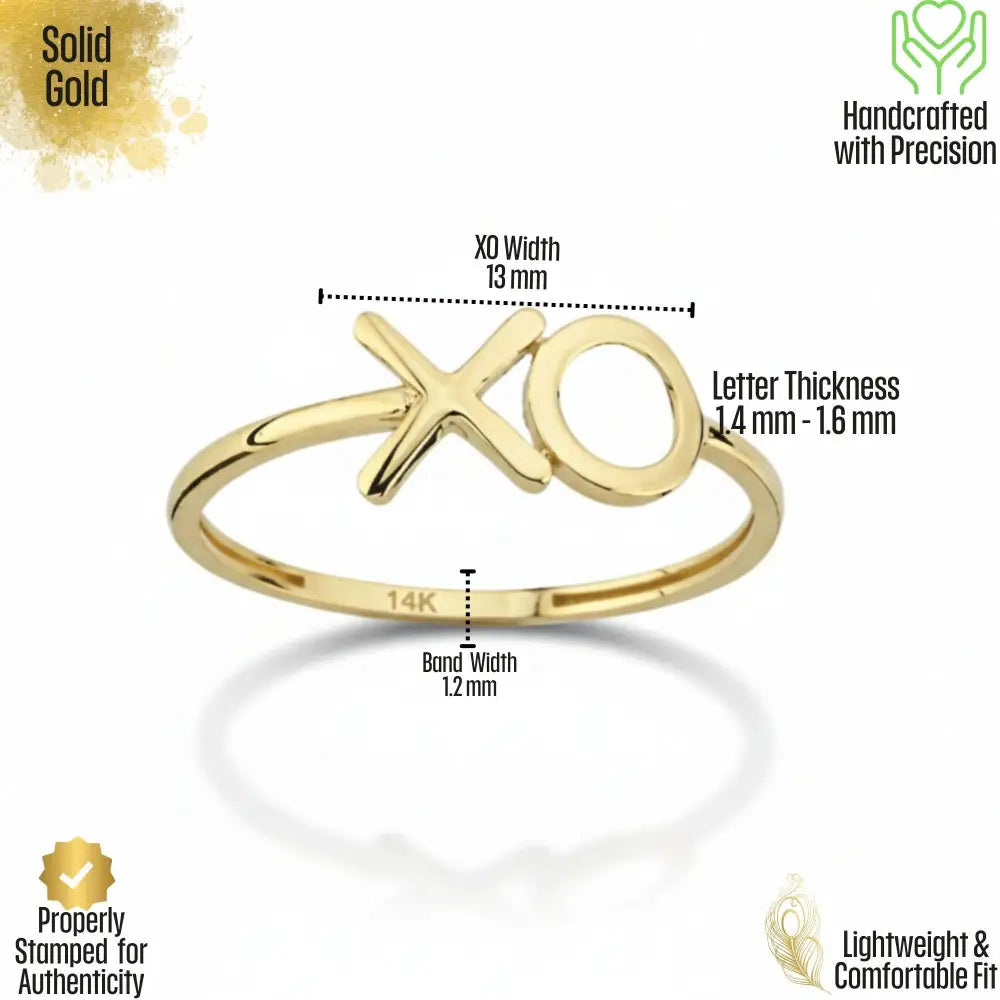 XO Ring 14K Solid Gold Band Xoxo Hugs Kisses Minimalist Stackable Rings