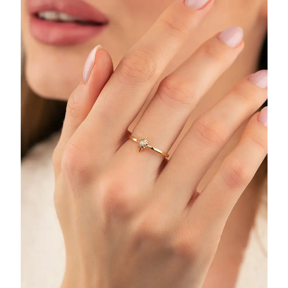 14K Compass Shaped Gold Ring - Rings