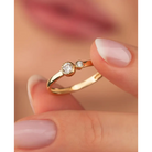 14K Dainty Double Stone Ring Gold Bezel Set Asymmetric Design Minimal Everyday Jewelry