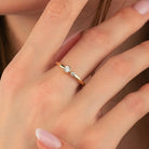 14K Dainty Double Stone Ring Gold Bezel Set Asymmetric Design Minimal Everyday Jewelry