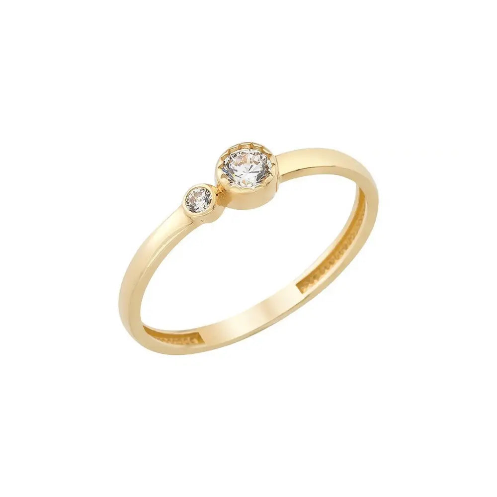 14K Dainty Double Stone Ring Gold Bezel Set Asymmetric Design Minimal Everyday Jewelry