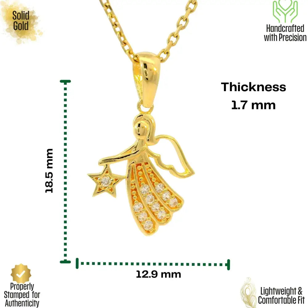 14K Gold Angel Necklace CZ Stone Star Pendant Dainty Charm Necklace Jewelry for Women