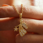 14K Gold Angel Necklace CZ Stone Star Pendant Dainty Charm Necklace Jewelry for Women