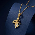 14K Gold Angel Necklace CZ Stone Star Pendant Dainty Charm Necklace Jewelry for Women