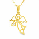 14K Gold Angel Necklace Minimal Pendant with CZ Stone Heart Dainty Jewelry for Women - Pendants