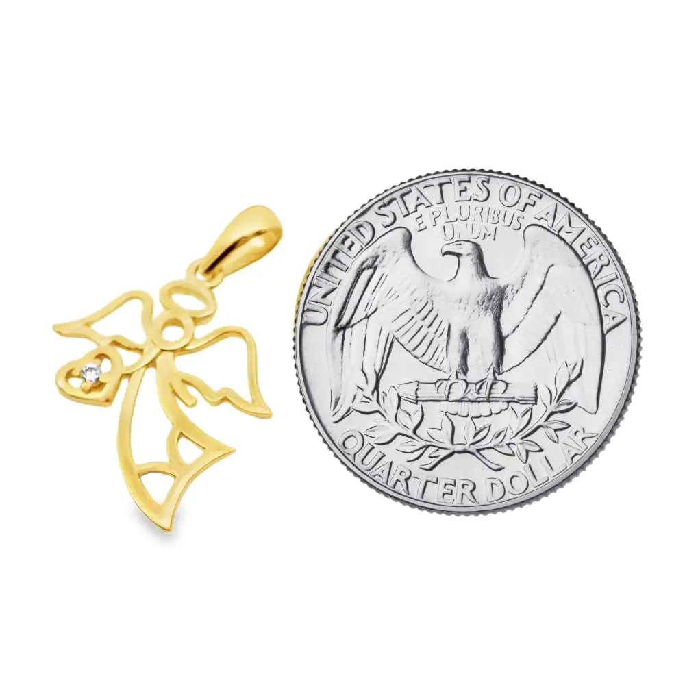 14K Gold Angel Necklace Minimal Pendant with CZ Stone Heart Dainty Jewelry for Women - Pendants