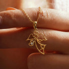 14K Gold Angel Necklace Minimal Pendant with CZ Stone Heart Dainty Jewelry for Women - Pendants