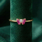 14K Gold Baguette Ring Pink Stone Trio Minimal Elegant Jewelry for Women