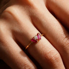 14K Gold Baguette Ring Pink Stone Trio Minimal Elegant Jewelry for Women