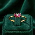 14K Gold Baguette Ring Pink Stone Trio Minimal Elegant Jewelry for Women
